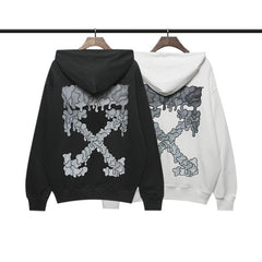 OFF Grey Melting Arrow Pattern Hooded Sweatshirt