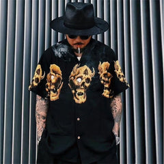 GUILTYPARTIES TIGER Shirts 21AW 56 TATTOO Tattoo, Skull Hawaiian Short Sleeve Shirt Men