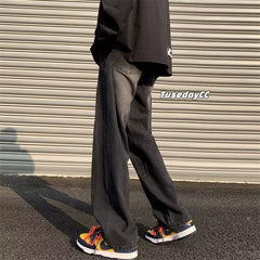 Men Jeans Retro Washed Spring Straight-Leg Pants