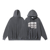 OW made old broken newspaper pattern pullover hooded sweater