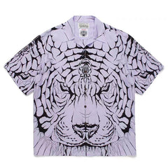 GUILTYPARTIES TIGER Shirts 22AW Wolf's Head Red and Green Wolf Face Hawaiian Short Sleeve Shirt Men