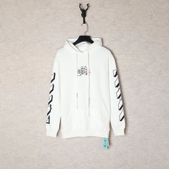 OW curved arrow pattern pullover hooded sweater