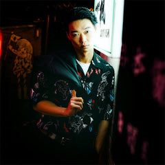 GUILTYPARTIES TIGER Shirts Western denim lasso casual rayon Hawaiian lapel short-sleeved shirt