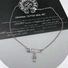 Chrome Hearts Necklace Men's and Women's Vintage Diamond-encrusted Mini Cross Pendant Pin Collarbone Chain