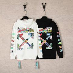 OW cartoon pattern arrow hooded sweater