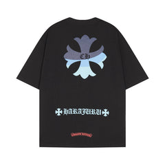CHH Heart T Shirts Croix Cross Color Leather Printed Short Sleeve T-Shirt
