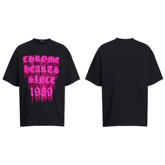 CHH Heart T Shirts Logo Letter Print Crew Neck T-Shirt Loose Short Sleeves