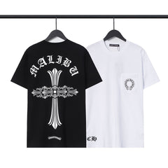 CHH Heart T Shirts Croix Cross Leather Printed Short Sleeve T-Shirt