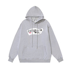 OW Broken Paper Arrow Pattern Pullover Hooded Sweater