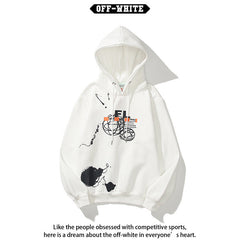 Off White hoodie Creative Graffiti Letter Pattern Arrow Fleece Hood