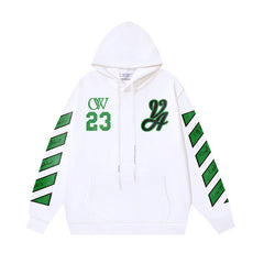 OW 23 numeric letter print patterned hooded sweatshirt
