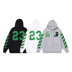 OW 23 numeric letter print patterned hooded sweatshirt