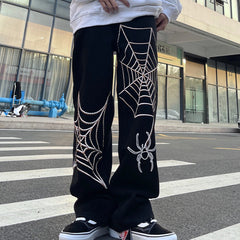 Men Jeans Winter Print Loose Wide Leg Jeans