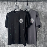 CHH Heart T Shirts Cross Leather Print Short Sleeve T-Shirt Loose