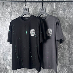 CHH Heart T Shirts Cross Leather Print Short Sleeve T-Shirt Loose