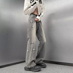 Men Jeans Straight Oversize Summer Slightly Flared Wide Leg Pants