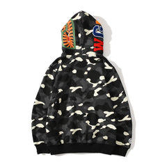 Bathing Ape Bape Hoodie Double Hat Luminous Camouflage Cardigan Zip Hooded Velvet Shark