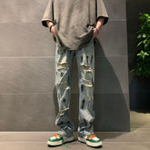 Men Jeans Straight Jeans Summer Ripped Trousers