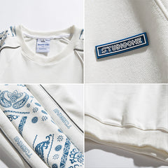 Men Pullover Hoodie Spring Patchwork round Neck Spring and Autumn Japanese Style Loose Top