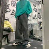 Men Jeans Loose Straight Wide-Leg Pants Spring and Autumn Hip Hop Retro Washed Trousers