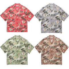 GUILTYPARTIES TIGER Shirts 24ss Coconut Island Style, Cuban Collar Casual Hawaiian Short Sleeve Shirt Men