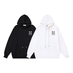 OW letter arrow print pattern pullover hooded sweater