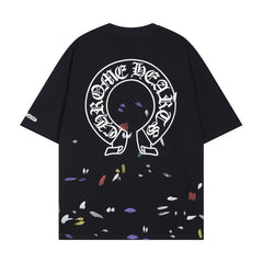 CHH Heart T Shirts Croix Cross Sanskrit Embroidery Versatile Casual Loose