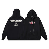 OW Black Crystal Letter Printed Pattern Hooded Sweater