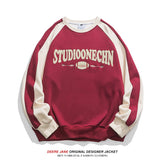 Men Pullover Hoodie Spring Patchwork Sweater Men Couple Letters round Neck Loose All-Match