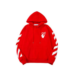 OFF handshake arrow pattern fleece hooded sweatshirt