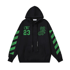 OW 23 numeric letter print patterned hooded sweatshirt