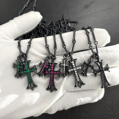 Chrome Hearts Necklace Cross with Diamond Thai Silver Black Pendant Men's and Women's