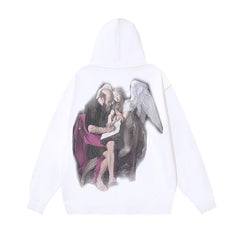 OW oil painting angel pattern pullover hooded sweater