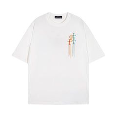 CHH Heart T Shirts Cross Color Printed Short Sleeve T-Shirt Loose