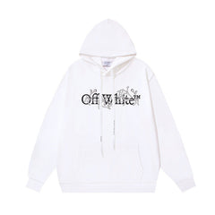 OW floral logo pattern print hooded sweater