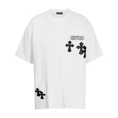 CHH Heart T Shirts Cross Color Leather Printed Short Sleeve T-Shirt Loose