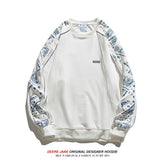 Men Pullover Hoodie Spring Patchwork round Neck Spring and Autumn Japanese Style Loose Top
