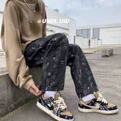 Men Jeans Autumn Leisure Straight-Leg Pants Retro Trousers