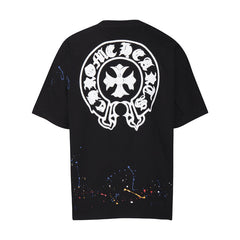 CHH Heart T Shirts Cross Leather Print Short Sleeve T-Shirt Loose