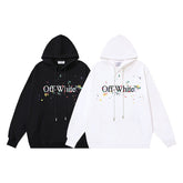 OW splash ink splash paint letter pattern pullover hooded sweater
