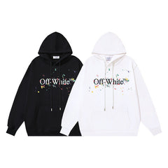 OW splash ink splash paint letter pattern pullover hooded sweater
