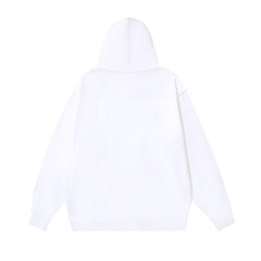 OW black character print pattern pullover hooded sweater