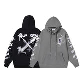 OW mobile phone floral earphone print pattern hooded sweater