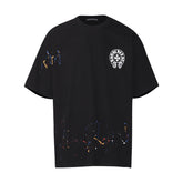 CHH Heart T Shirts Cross Leather Print Short Sleeve T-Shirt Loose
