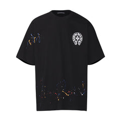 CHH Heart T Shirts Cross Leather Print Short Sleeve T-Shirt Loose