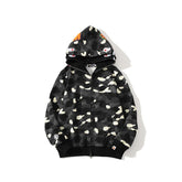 Bathing Ape Bape Hoodie Shark Head Embroidery Luminous Spot Camouflage Double Hood Brushed Hoody Men and Women