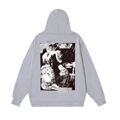 OW tape printed pattern pullover hooded sweater