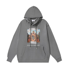 OW audio train print pattern pullover hooded sweater