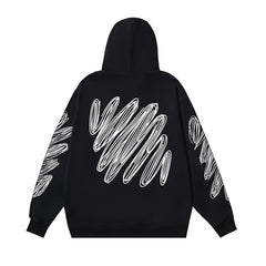 OW diagonal striped wavy line print hooded sweater