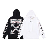 OW Newspaper Letter Arrow Pattern Pullover Hooded Sweater